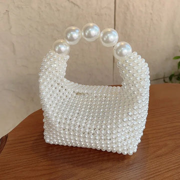 Beaded Woven Tote Bags for Women Pearl Purses and Handbags Ladies Evening Party Hand Bags Holiday Purse