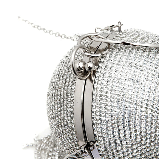 Sliver Diamonds Rhinestone Round Ball Evening Bags For Women 2024 Fashion Mini Tassels Clutch Bag Ladies Ring Handbag Clutches