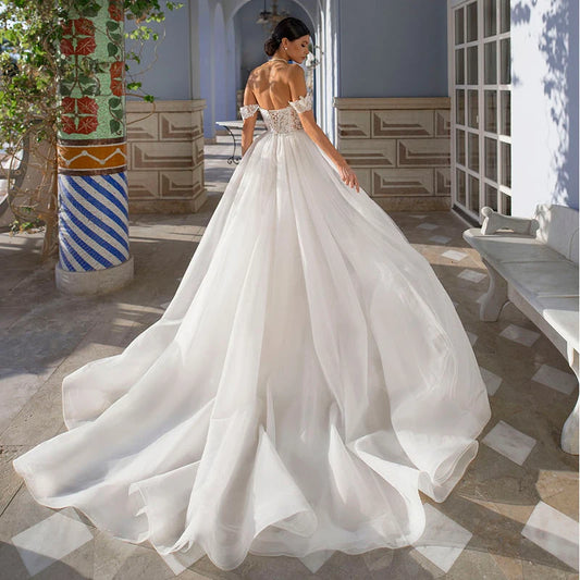 Elegant Mermaid Wedding Dresses Sweetheart Off The Shoulder Appliques Lace Up Bridal Gowns Detachable Train Vestidos