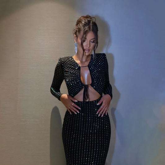 Sexy Cut Out Sparkle Long Sleeve Bodycon Maxi Dress Women Sequined Party Vestido 2024 Spring Fall Birthday Luxury Clothes