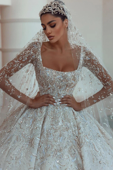 Sleeve Wedding Dress  Elegant Beaded Ball Gown Luxurious Floor Length Bridal Gown Vestidos De Novia