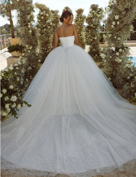 Strapless Princess Tulle Lace Appliques Wedding Dress Elegant Lace Appliques Bride Wedding Gowns Plus Size