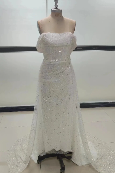 Sexy Glitter Bodycon Mermaid Wedding Dresses Off Shoulder Sleeveless Boho Bridal Gowns With Shiny Train Bride Dress 2024