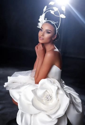 Sweetheart A Line Prom Dresses Crystal 3D Flowers Korea Garden Mini Wedding Dress New 2024