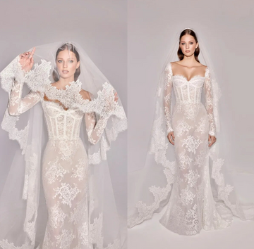 Sexy Sweetheart Neck Mermaid Applique Lace Long Sleeved Wedding Dresses 2024 Train Bridal Gowns Custom Robe De Mariée