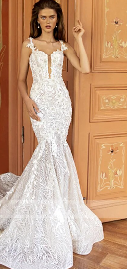 Mermaid Wedding Dress For Women 2024 Spaghetti Straps Modern 3D Flowers Beading Appliques Chapel Train Wedding Gown