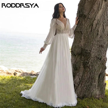 RODDRSYA Boho A-line Wedding Dresses For Women Chiffon Puffy Sleeve vestido de novia 2024 Elegant Lace Bridal Dress Custom Made