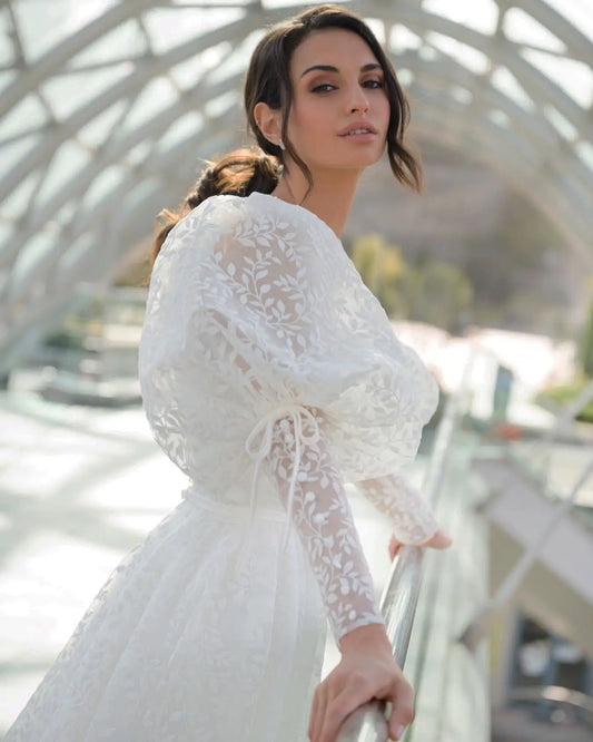 Vintage High Neck Full Sleeves Beaded Wedding Dresses Custom Made Formal Bridal Grown 2024 Rode De Morrie