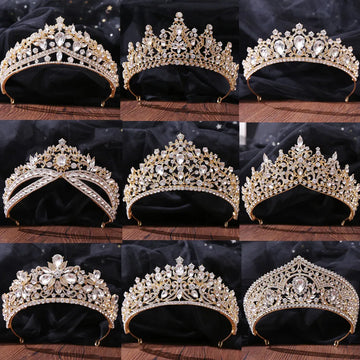 DIEZI New Baroque Korean Gold Color Crown Hair Accessories Luxury Crystal Tiara For Women Wedding Headdress Bridal Hair Jewelry