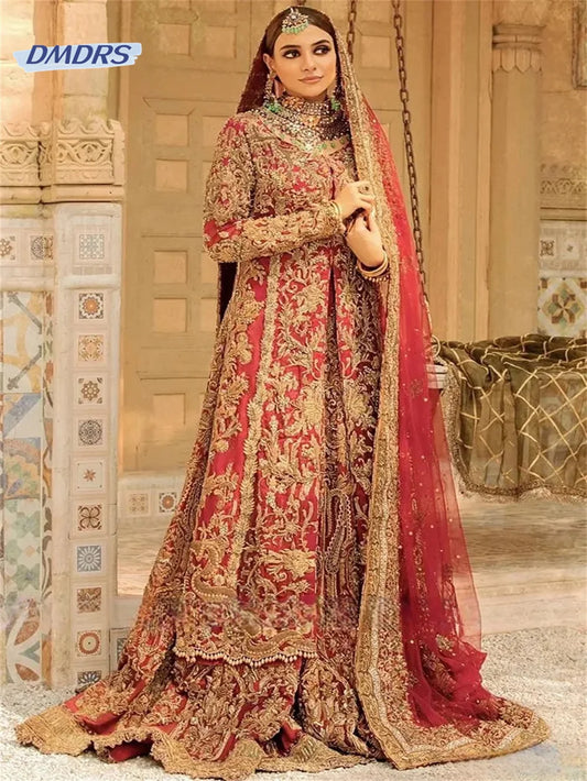 Muslim Long Sleeve Floor-length Wedding Dress Arabic Appliques 3D Flower Bridal Gown Elegant Vestidos De Novia