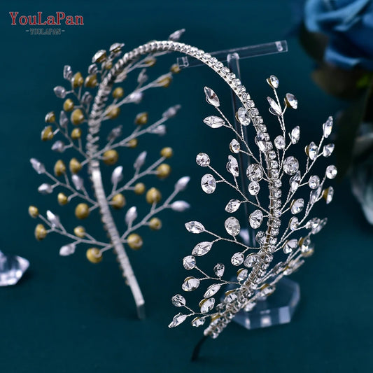 YouLaPan Crystal Headdress for Women Bridal Headband Wedding Tiara Bride Hair Accessories Girl Headwear Hair Ornament Gift HP534