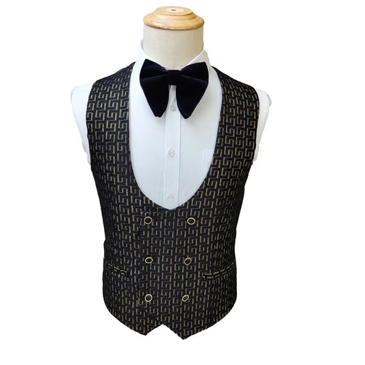 Black and White Men's Suit 3-piece Gold Palace Print Road Wedding Costume Men Clothing  Wedding Suits for Men