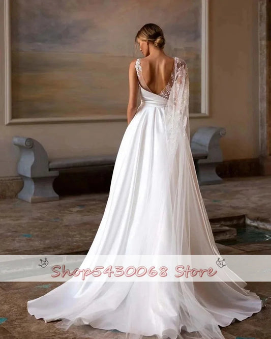 Exquisite Off Shoulder Beach A-Line Fluffy Wedding Dresses Sexy Backless  Lace Backless Sweep Train Bridal Gowns