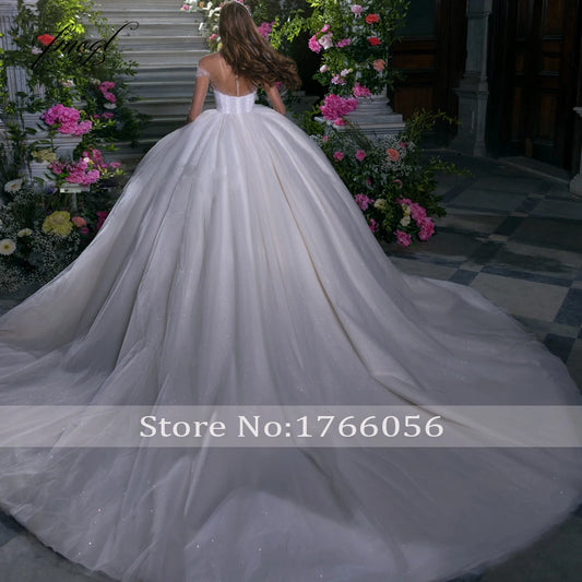 Ball Gown Princess Wedding Dresses High Neck Long Sleeve Vestido De Novia Lace Beading Pearls Luxury Bridal Gowns
