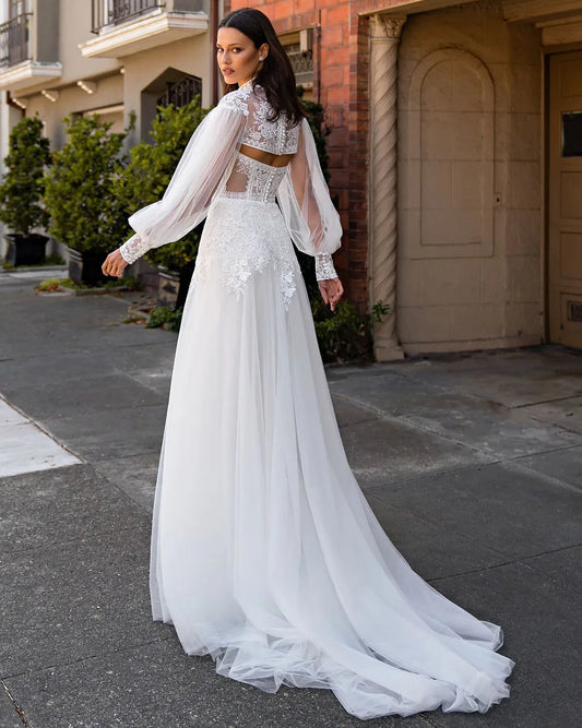 Vestidos de novia boho de lujo de Sodigne 2024 Apliques de encaje Vestidos de novia con chaqueta desmontable brote de novia dividido