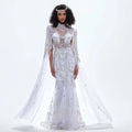 Sexy Diamonds Rhinestones Queen Goddess Evening Prom Dress with Cape Princess Wedding Party Gown sex saudi arabia فستان سهره عرب picture color