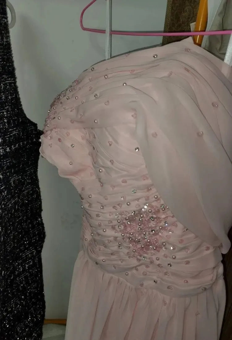 Customized Arabic Formal Prom Dress Off Shoulder Chiffon Beading Pearls Pleated Party Gown Wedding Guest Women Evening Dresses