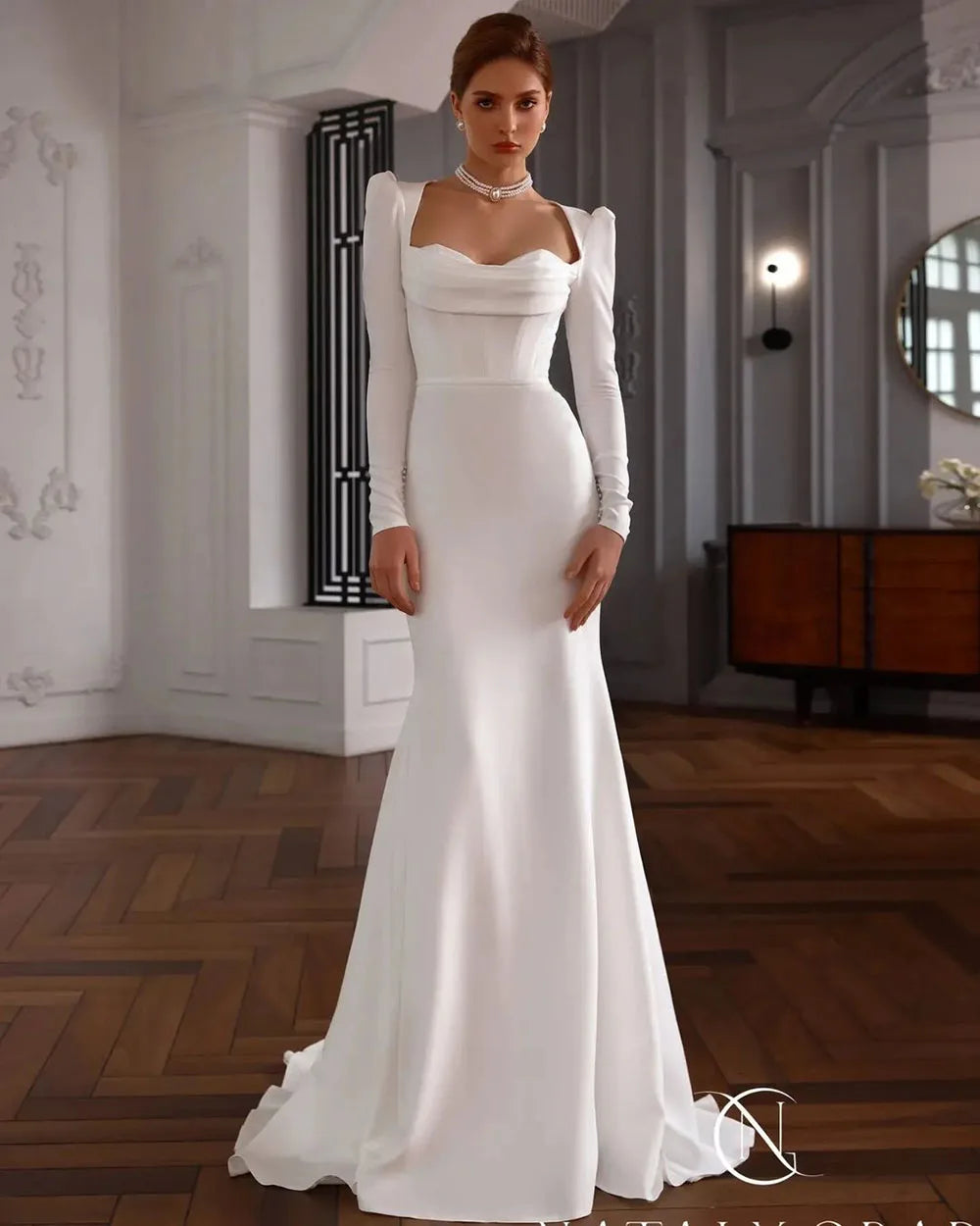 Moderne eenvoudige bruiloftjurken Lange mouwen Sweetje Backless Sexy Bride Dress Corset Elegante trouwjurk 2024