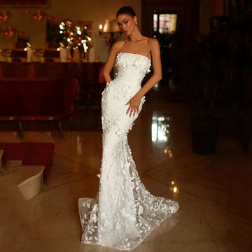 Msikoods 3D Flower Exquisite Mermaid Wedding Dresses Strapless Detachable Puff Sleeves Bride Dress Vintage Wedding Gowns 2024