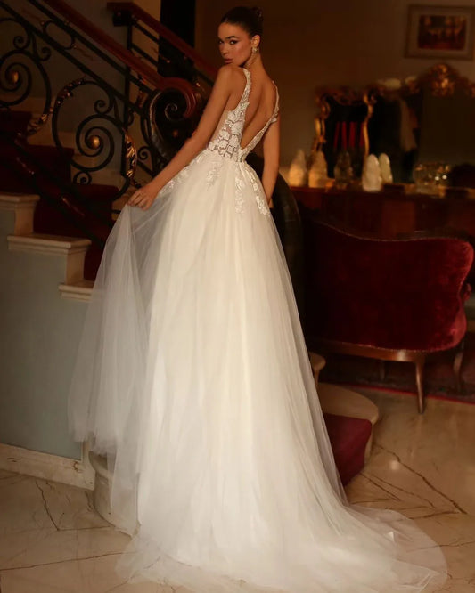 Elegant Wedding Dresses For Pregnant Women Bride Dress Backless Tulle V Neck Boho Bride Gown vestidos de novia