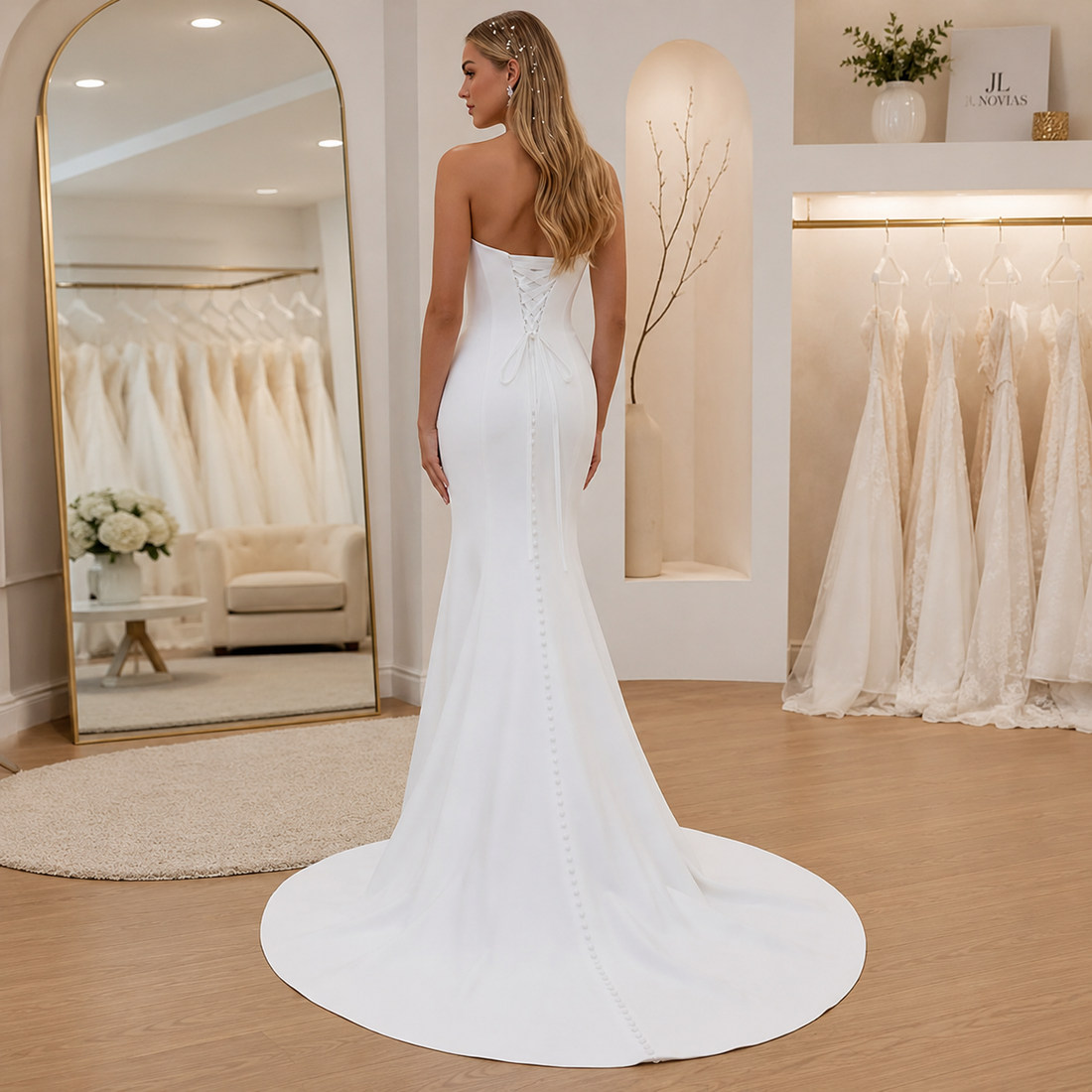 Romantic Strapless Mermaid Wedding Dresses With Slit Sheath Satin Backless Long Bridal Party Gown For Bride Vestidos Novia