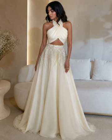 Evening Dress Halter Sleeveless Beading Sequined Prom Party Gowns Occasion Dress