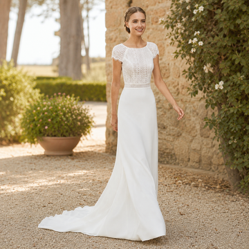 Summer Wedding Dresses Beach 2026 Bride Dresses Boho Bridal Gowns Lace Short Sleeves Wedding Gowns Cut Out Back