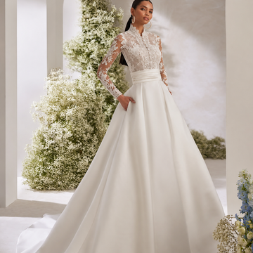 Customized Lace Appliques Wedding Dresses High Collar Long Sleeves  A-Line Bridal Gowns Party Dress  Vestidods De Novia