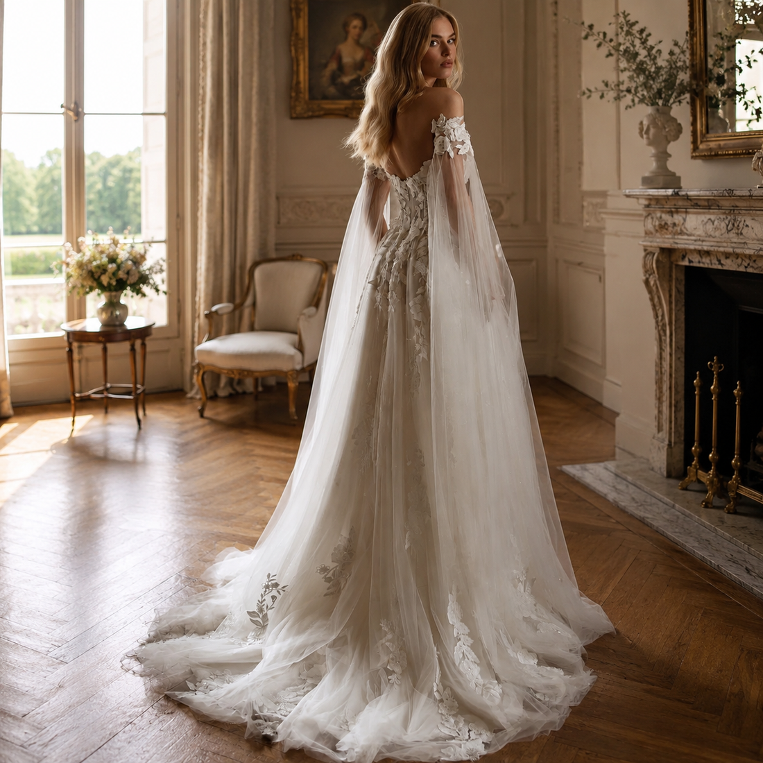 RODDRSYA Graceful Boho Lace Appliques Wedding Dresses A Line Off Shoulder Tulle High Slit Bridal Dress Customized vestidos noiva