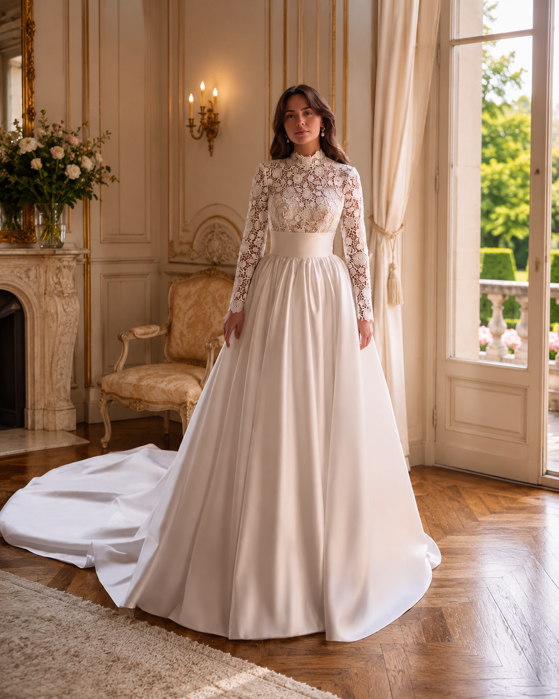 A-Line Wedding Dress - Satin - front view