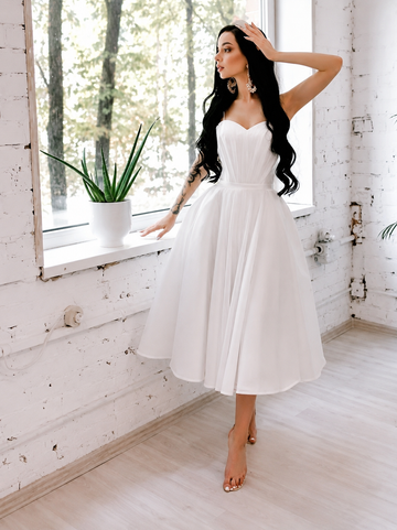 Wedding Dress Short For Bride Sexy Spaghetti Straps Robe Mariée Elegant Pleating Tea Length Skirt Vestido De Novia