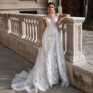 Detachable Mermaid Wedding Dresses  Romantic Sweetheart Appliques Bride With Short Sleeve Backless Bridal Gowns