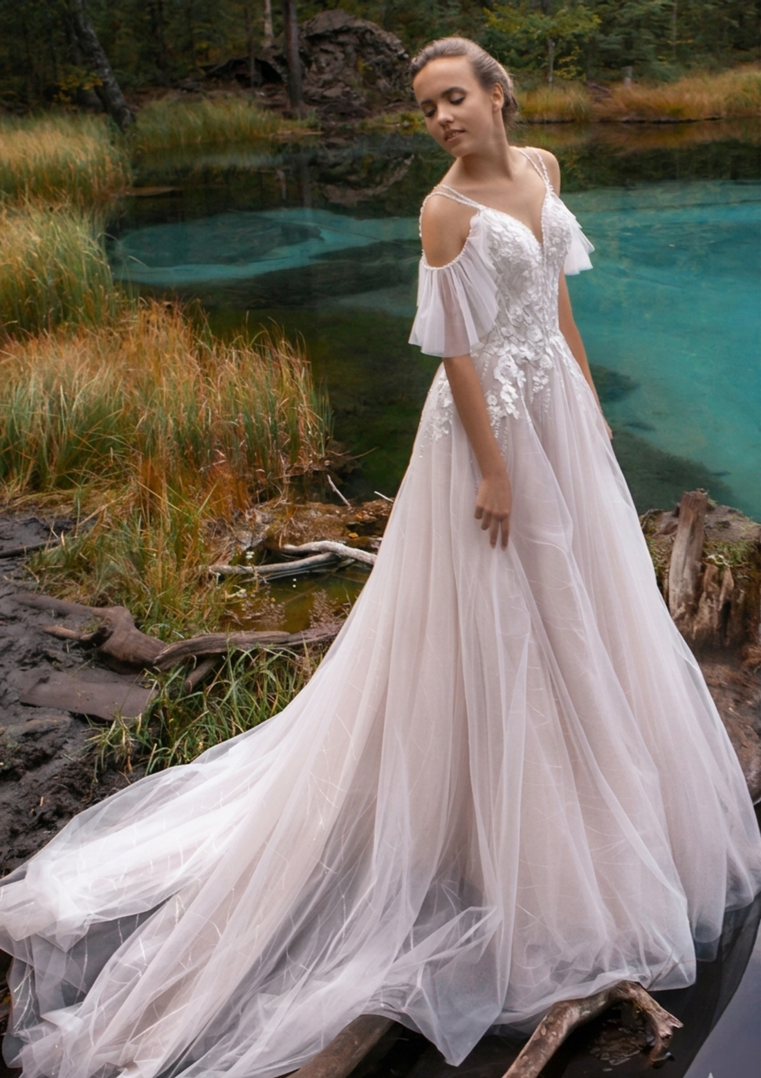 Luxury Off the Shoulder Wedding Dresses V-neck Beading Straps 3D Flowers Appliques Open Back Bridal Gowns Robe de Mariee