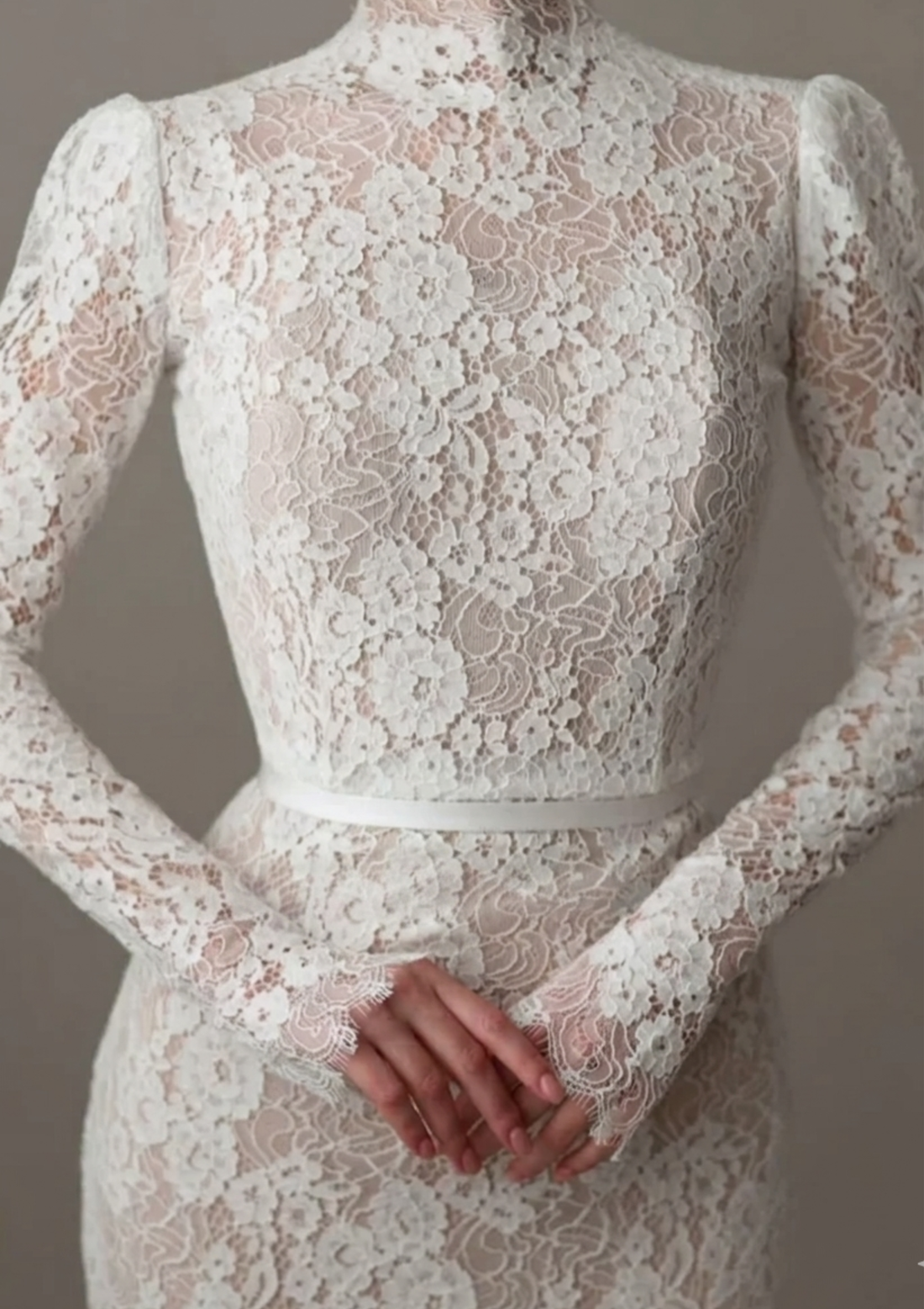 Elegant Lace Weddings Dresses with High Neck Long Sleeve Sweep Train Mermaid Bride Dress for Women Church Bridal Gown Customized