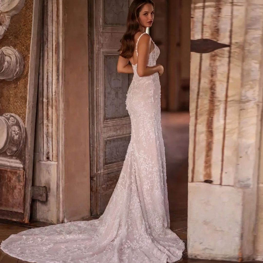 Customized Exquisite Mermaid Sexy Wedding Dresses Spaghetti Straps Vestido De Novia Lace 3D Flowers Detachable Train Bridal Gown