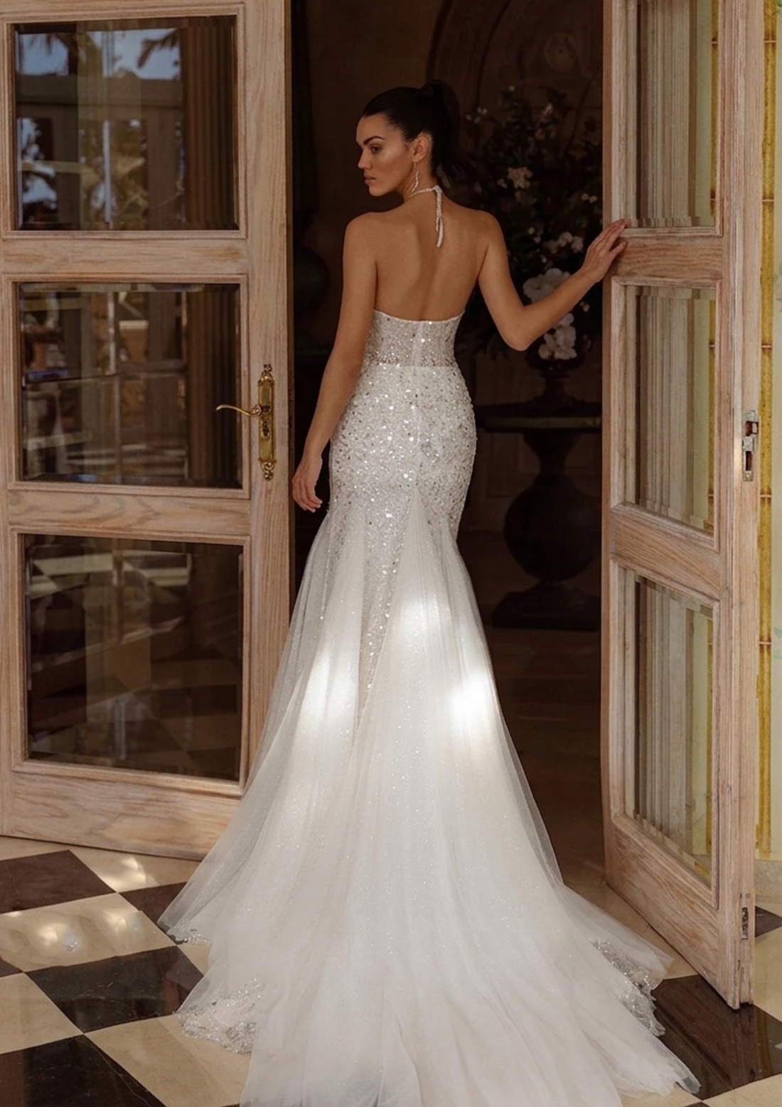 Glitter Wedding Dresses Sheath Mermaid Sequin Appliques Sleeveless Backless Sexy Bridal Gowns Elegant Vestidos De Novia