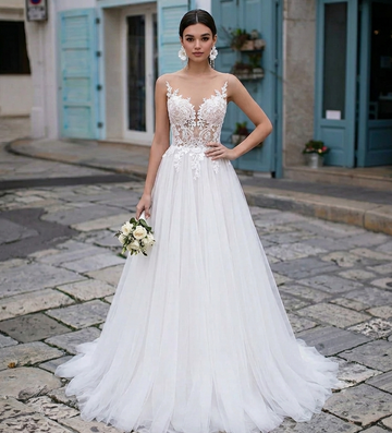 Wedding Dress - Illusion - Tulle - front view