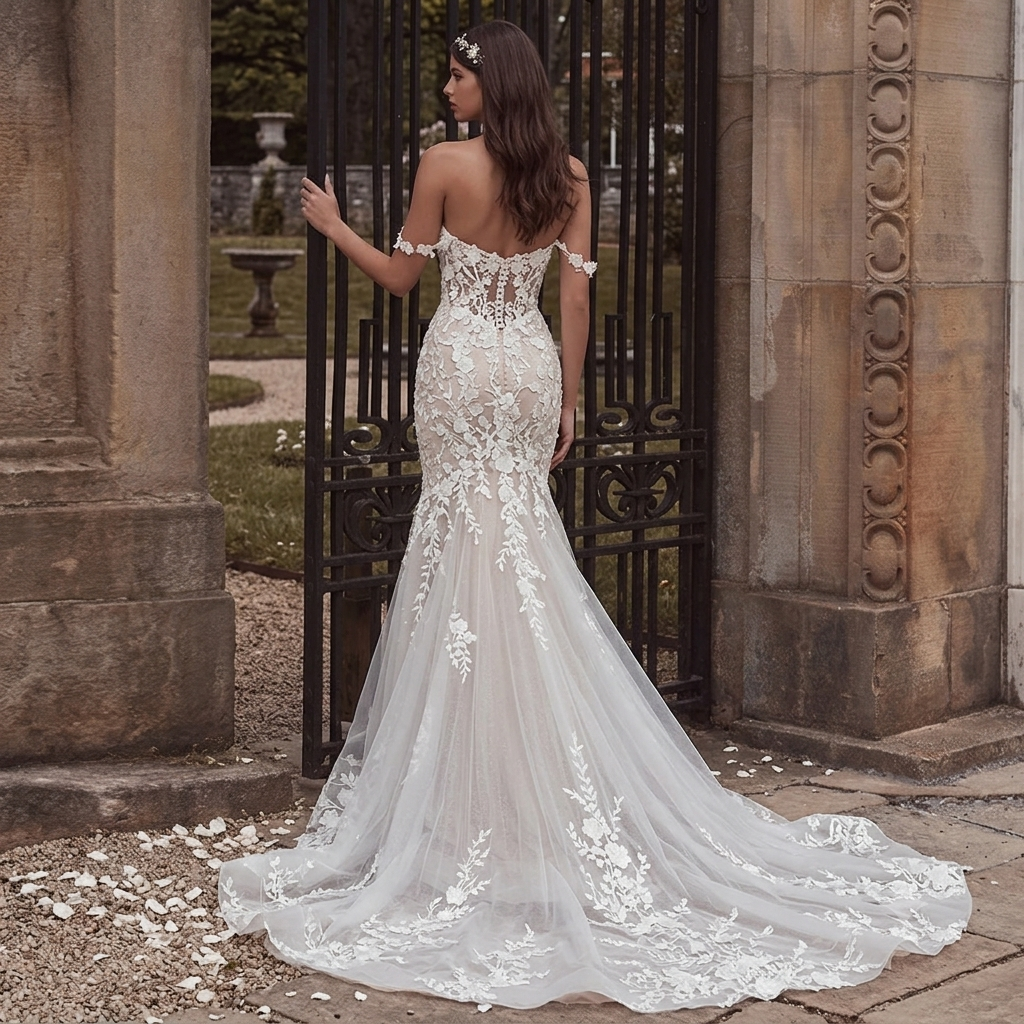 Charming Wedding Dresses Scoop Spaghetti Straps Trumpet Appliques Bridal Gown Robe De Mariée For Women Custom Made