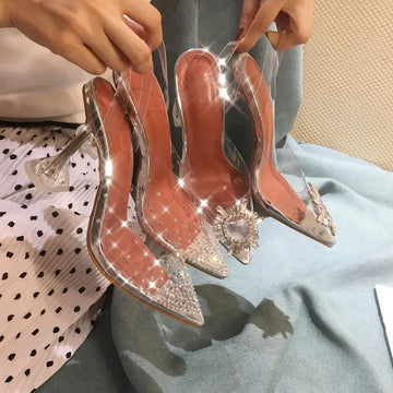 Sandali sandali di lusso pompe pompe trasparenti scarpe tacchi alti in PVC sexy con punta di punta per la festa di nozze di marca di moda per la signora