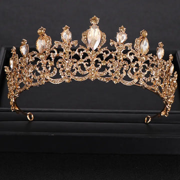 Fashion Champagne Gold Color Crowns Wedding Hair Accessories Luxury Queen Princess Tiara Diadems Women Hair Jewelry Bride Party