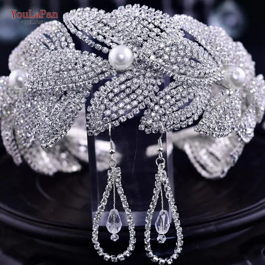 TopQueen Luxury Bridal Tiara Crown Flor Crown Garland Bohemia Bandas de cabeça Capacete de casamento Acessórios para cabelos Hp366