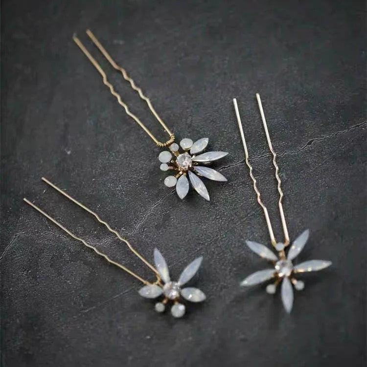 Opal Crystal Rhinestones Hair Pins Clips Flower Headpieces Women Girl Hairpin For Bride Party Bridal Jewelry Wedding Accessories