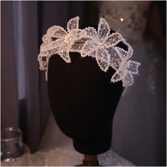 Flora de renda de design original Pequena pérola com faixas de cabelo de nosuada de pérolas de noiva Decoração de cabelo Acessórios para cabelos