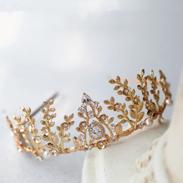 Bridal Hair Jewelry Gold Color Tiaras Flower Crowns Zircon Prom Pageant Headbands Headpiece For Brides Women Wedding Accessories