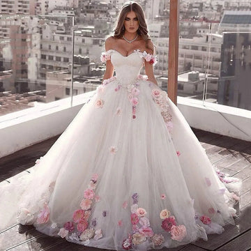 Customized Ball Gown Wedding Dresses 2025 Sweetheart Off Shoulder 3D Flower Bridal Dress Plus Size robe de soirée de mariage