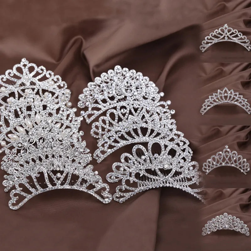 Jóias de cabelo de luxo Tiaras Princess Crown para mulheres meninas de strass pérolas Tiara pente Acessórios