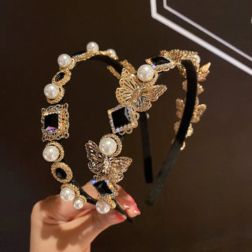 Golden Butterfly Rhinestone Luxe hoofdband hoofddeksel Barokke kroon metalen bloem bijen haarband voor vrouwen vintage haaraccessoires