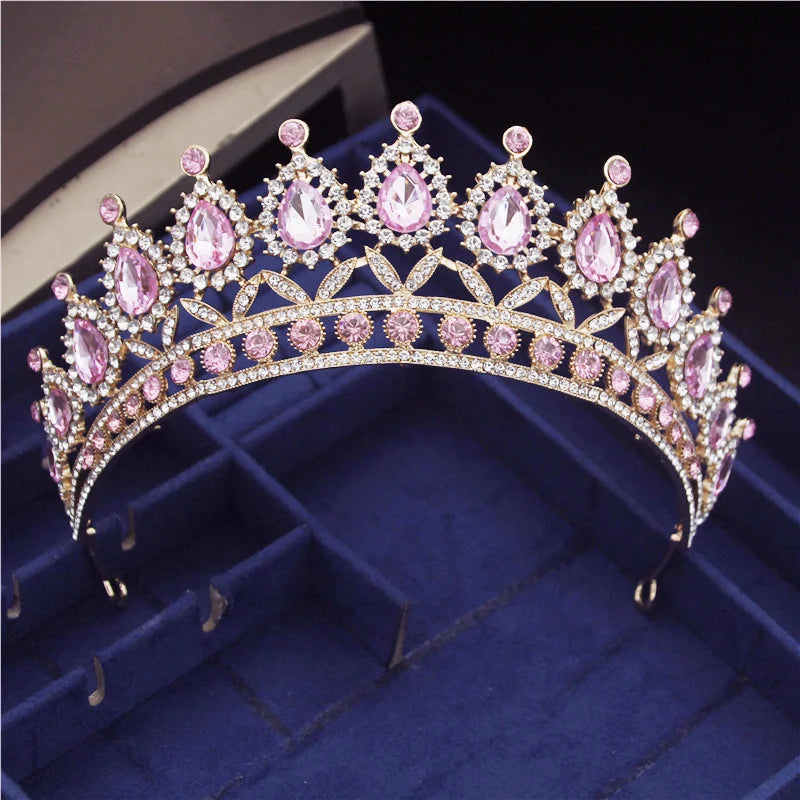 Prachtig roze kristalwaterdruppel tiara's en kronen bruids haarbandmeisjes verjaardagsfeestje bruiloft haar sieraden accessoires