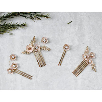 Gold Color Hair Combs Clip Flower Leaf Hairpins For Brides Head Pieces Rhinestones Headdress Bridal Jewelry Wedding Accessories