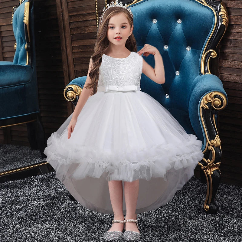 Summer Kids Princess Dress Girls Flower Embroidery Dress For Girls Vintage Wedding Party Formal Ball Gown Children Clothing